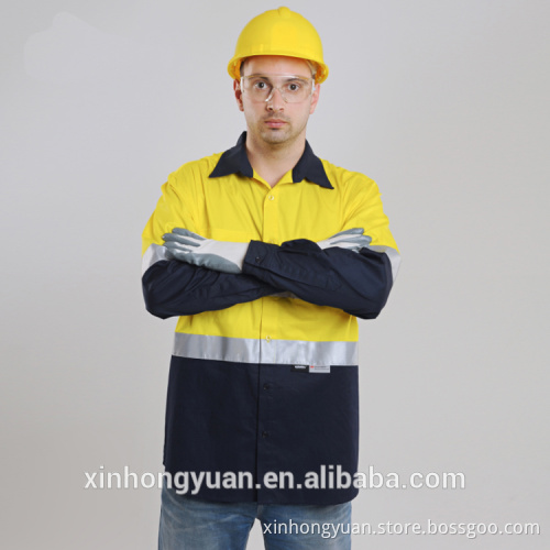 custom fluorescent yellow/orange cotton reflective workwear shirts for highway maintenance/greening worker
